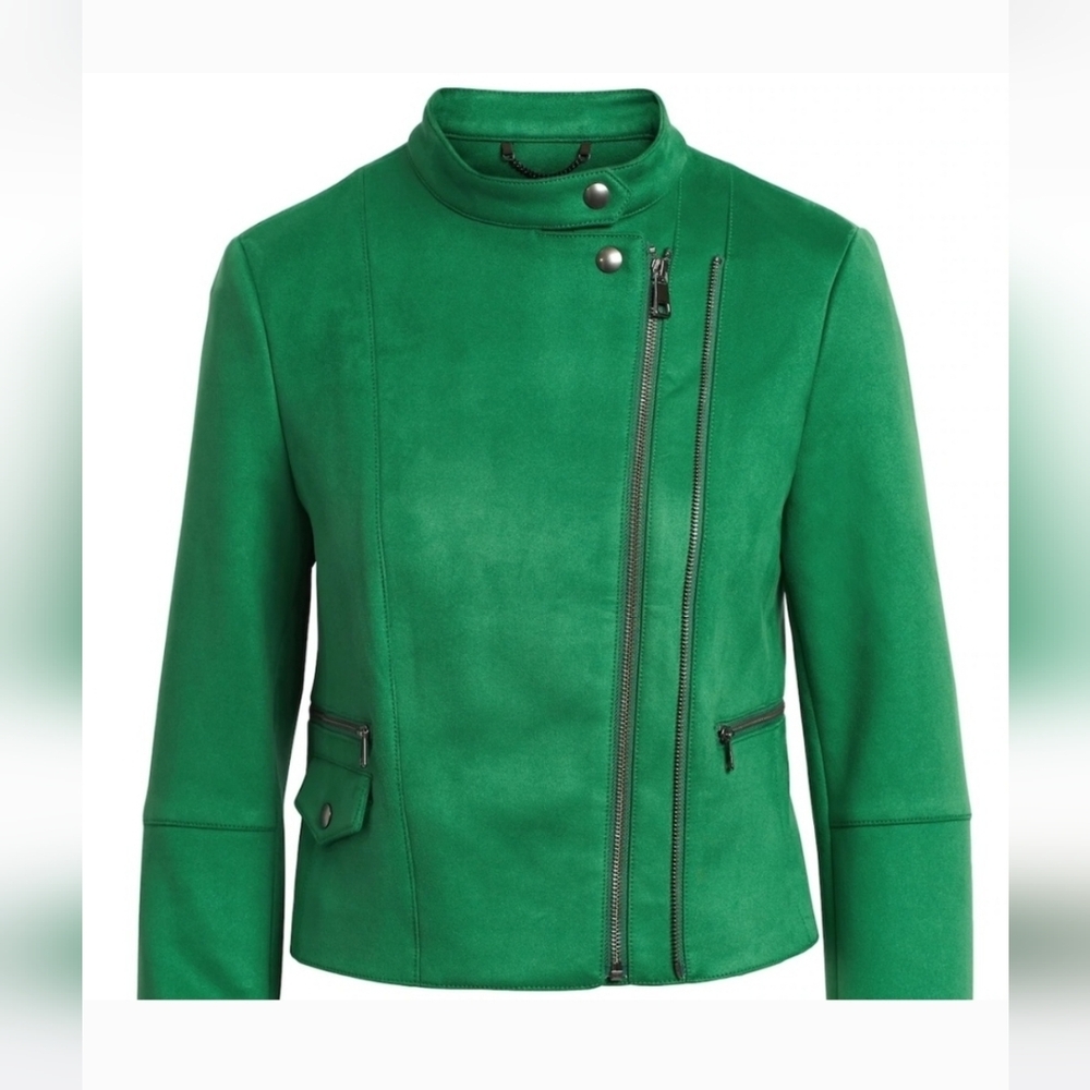 Banana Republic Vegan Suede Jkt Bright Green M Moto Fall Staple